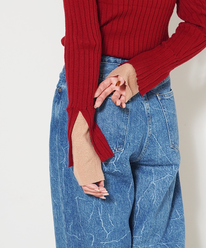 配色リブニット