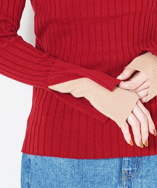 配色リブニット