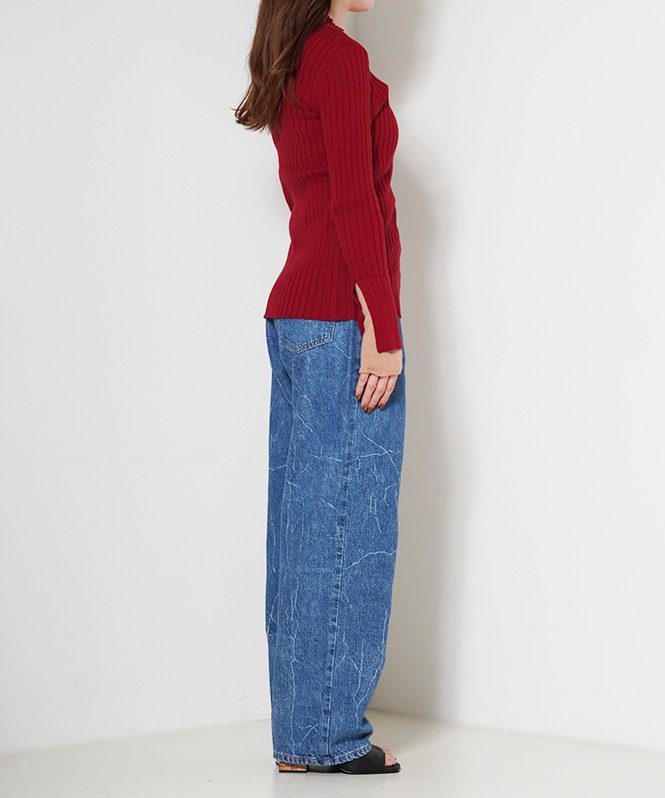 配色リブニット