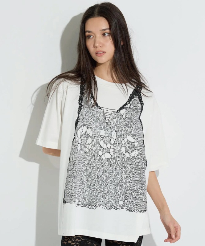 トロンプルイユプリントビッグTシャツ
