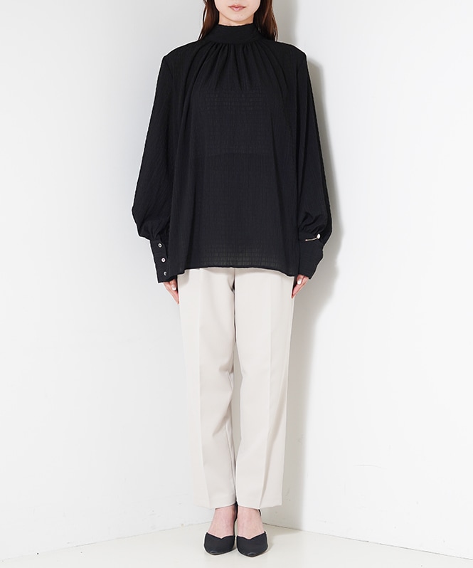 シアーテクスチャーボウタイ風ブラウス