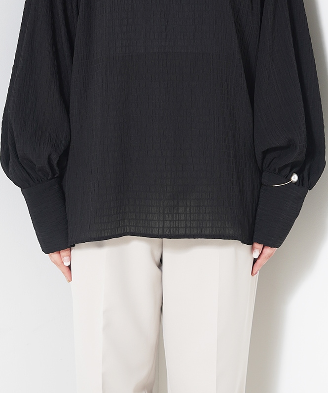 シアーテクスチャーボウタイ風ブラウス