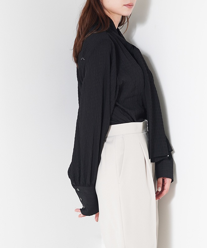 シアーテクスチャーボウタイ風ブラウス