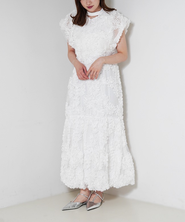 お花刺しゅう ドレス　オフホワイト フラワーモチーフドットドレス | DRESS,DRESS | ROOM903 online