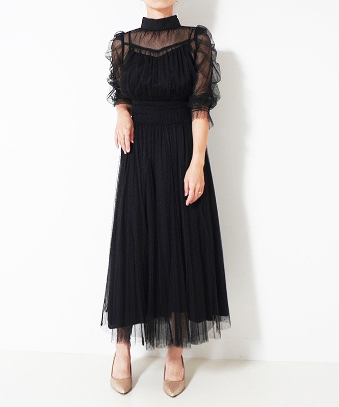 袖ボリュームチュールワンピース■