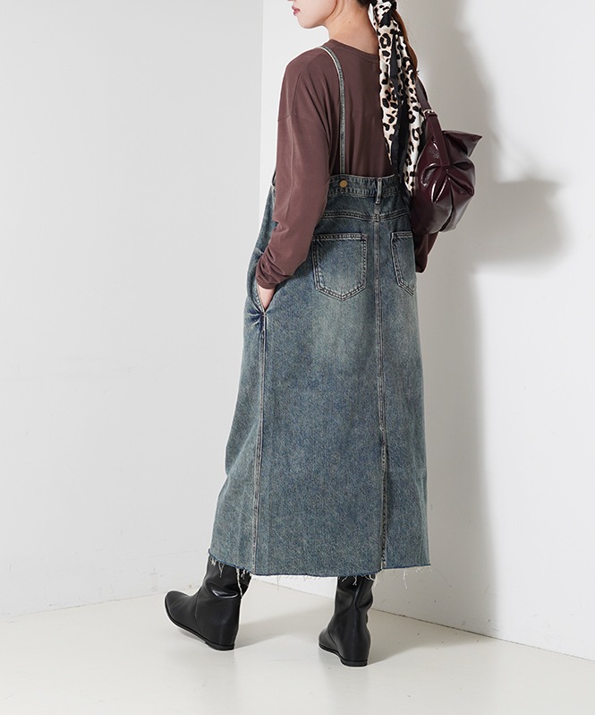 ポリーヌブロー 裾フリンジデニムジャンスカ PaulineBleu(ポリーヌブルー) 裾フリンジデニムジャンスカ