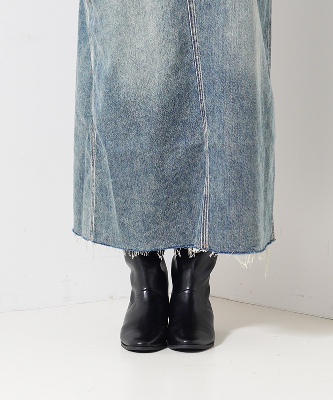 裾フリンジデニムジャンスカワンピース