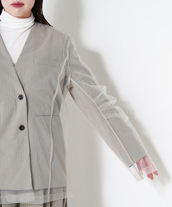 stripe layered tulle jacket | BRAND一覧,VALÉRIANE,ボレロ