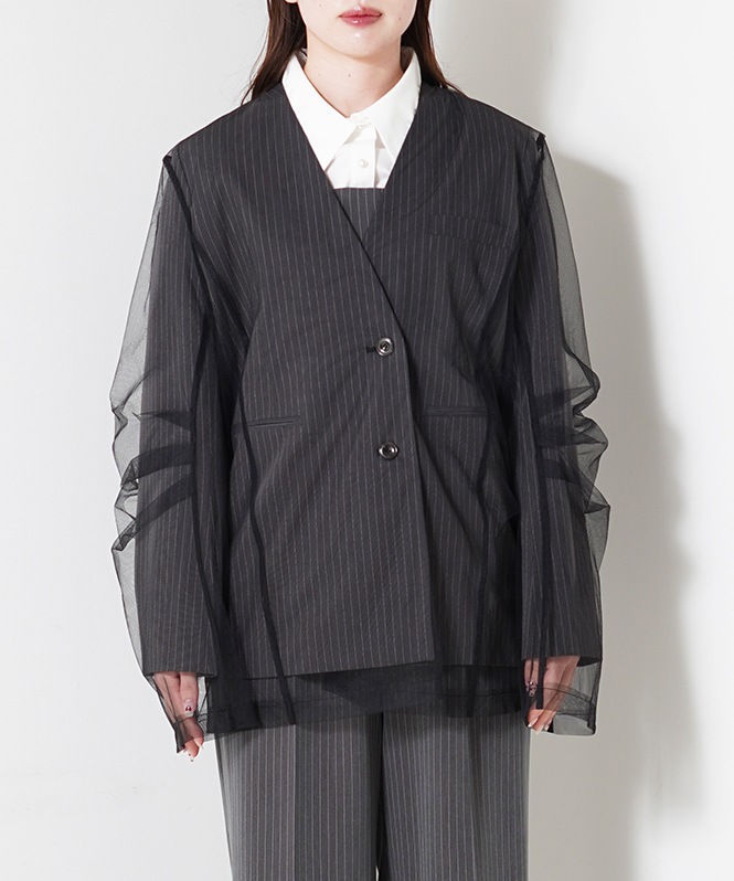 stripe layered tulle jacket | BRAND一覧,VALÉRIANE,ボレロ