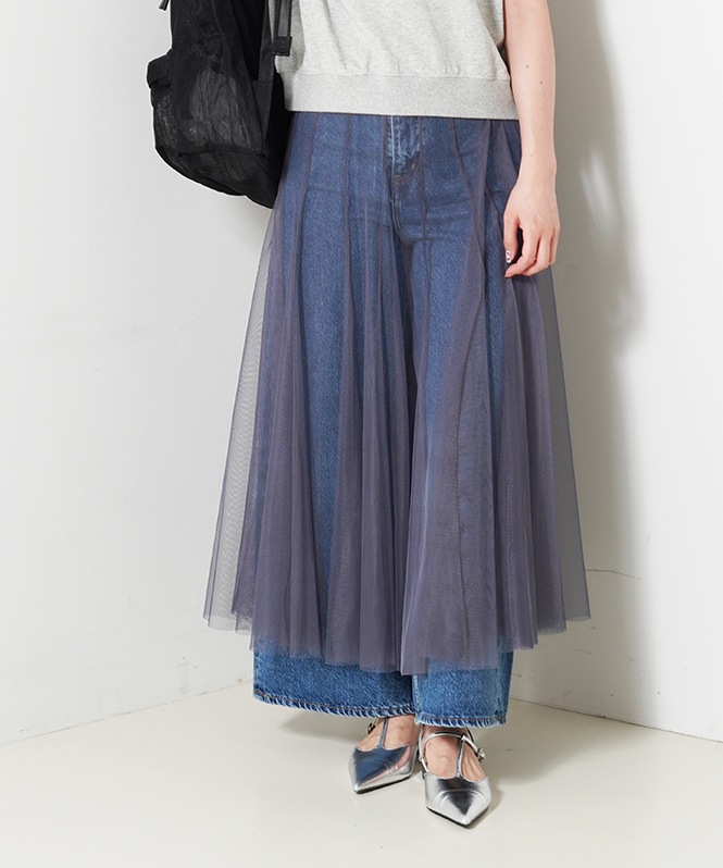 【豪華】新品サテンオーバーチュール　裾ホースヘアーネイビーフレアースカートR39 カバーチュールスカート | SKIRT,フレアスカート | ROOM903 online