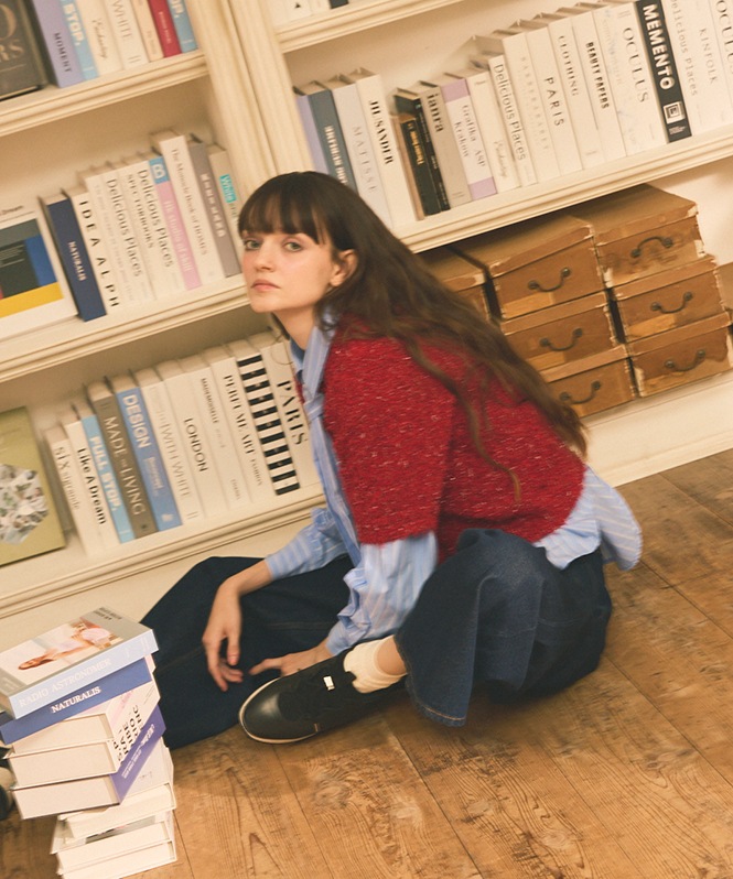 ラメフリンジ半袖ニットジャケット