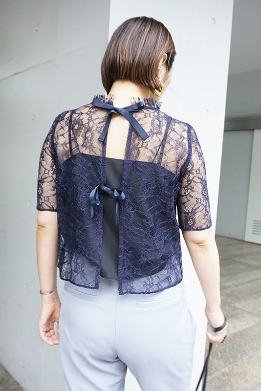 レーススタンドドットブラウス