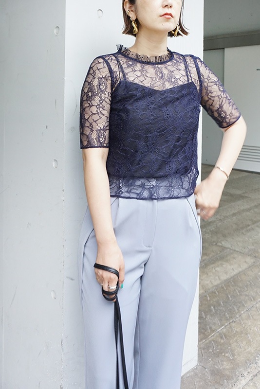 レーススタンドドットブラウス