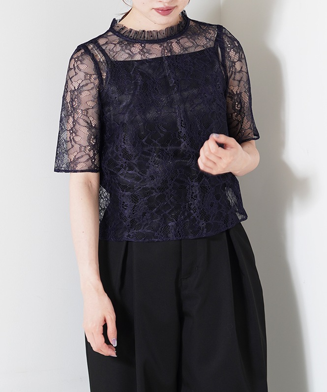 レーススタンドドットブラウス