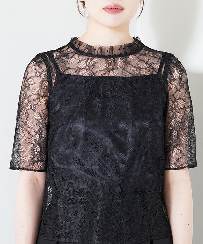 レーススタンドドットブラウス
