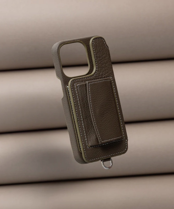 【新品】DEMIU POCHEレザー iPhoneケース エトープ　牛皮 DEMIU デミュウ POCHE ポシェ スマホカバー スマホケース 牛革
