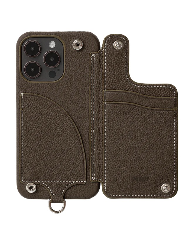 【新品】DEMIU POCHEレザー iPhoneケース エトープ　牛皮 POCHE FLAT iPhone14【iPhone16e兼用可能】