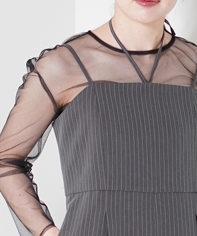 pinstripe all in one dress | BRAND一覧,VALÉRIANE,サロペット
