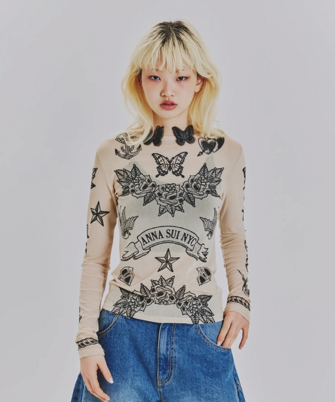 【未使用】ANNA SUI NYC 長袖 タトゥー柄 メッシュ トップス nycタトゥーシアートップス | TOPS,シャツ／ブラウス | ROOM903 online