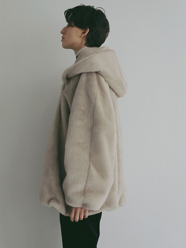 26WINTER PRE ORDER】フェイクファーショールカラーフードコート | ALL