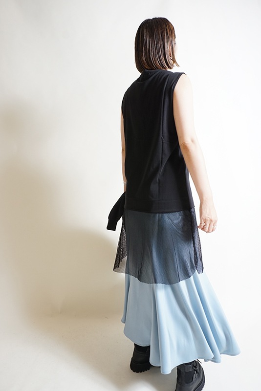 裾メッシュノースリーブトップス