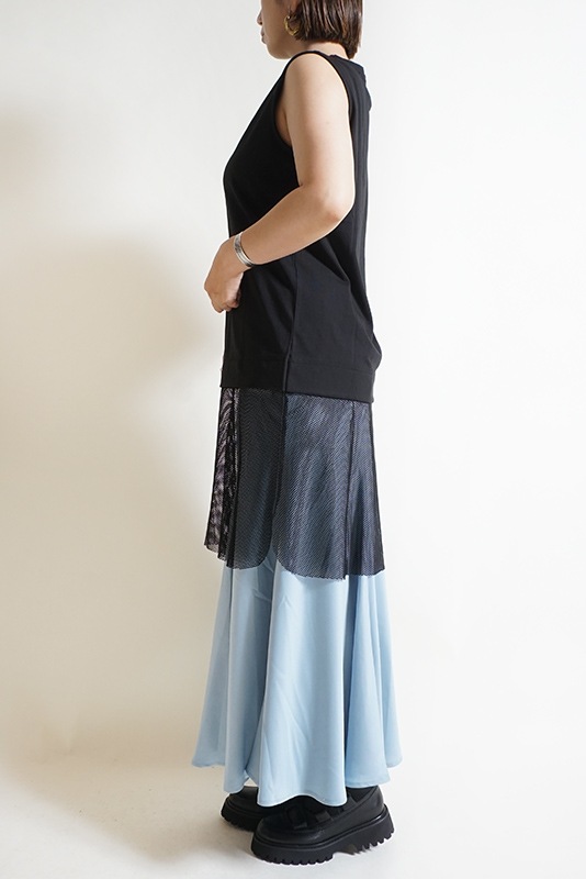 裾メッシュノースリーブトップス