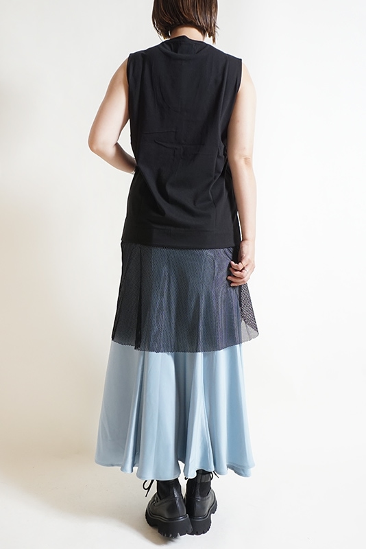 裾メッシュノースリーブトップス