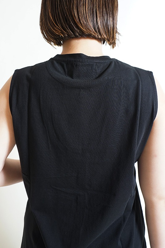 裾メッシュノースリーブトップス