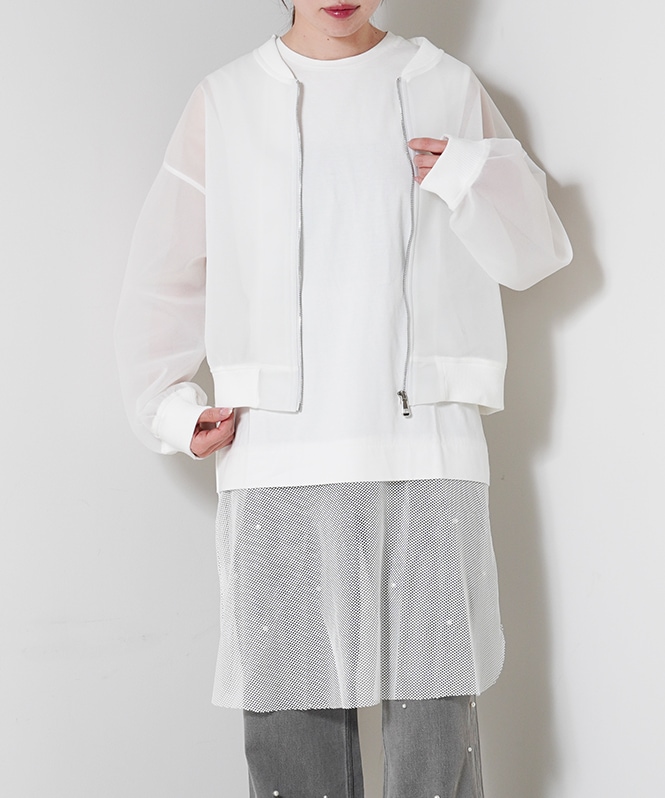 裾メッシュノースリーブトップス