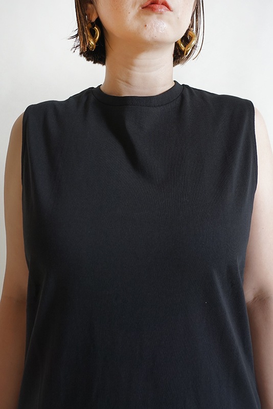 裾メッシュノースリーブトップス