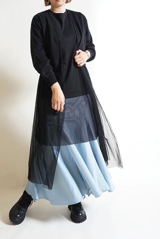 裾メッシュノースリーブトップス