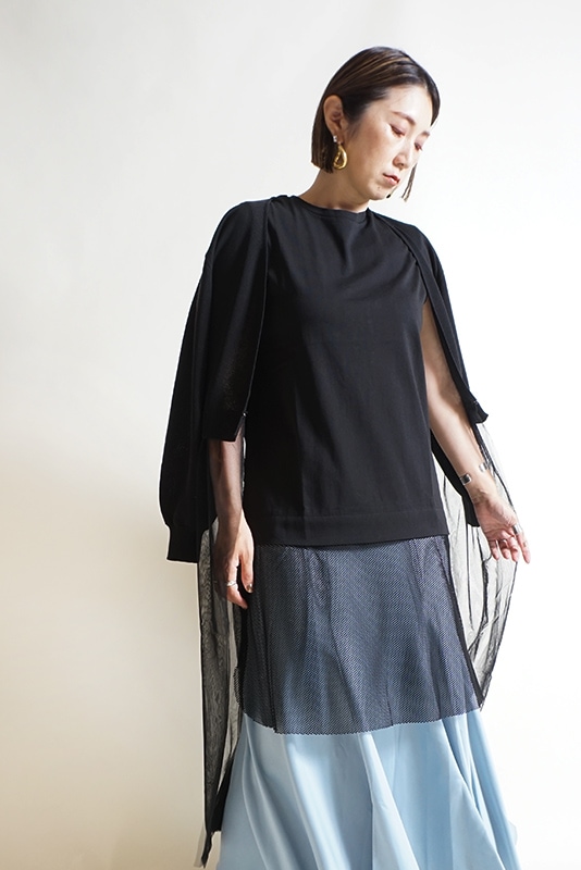 裾メッシュノースリーブトップス
