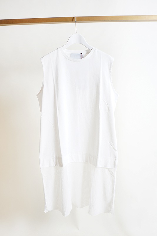 裾メッシュノースリーブトップス