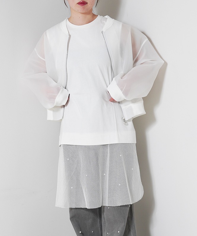 裾メッシュノースリーブトップス