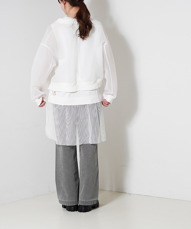 裾メッシュノースリーブトップス