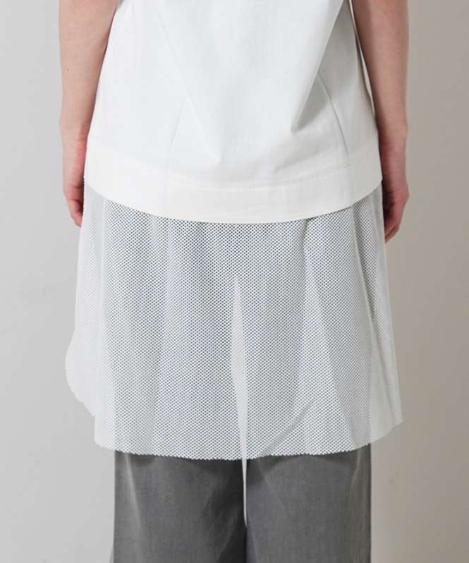 裾メッシュノースリーブトップス