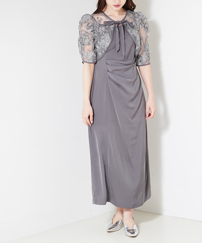 ラメフラワーボレロセットドレープドレス