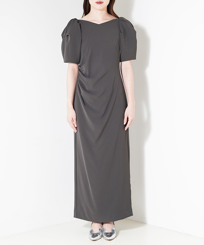 lace arm drape dress