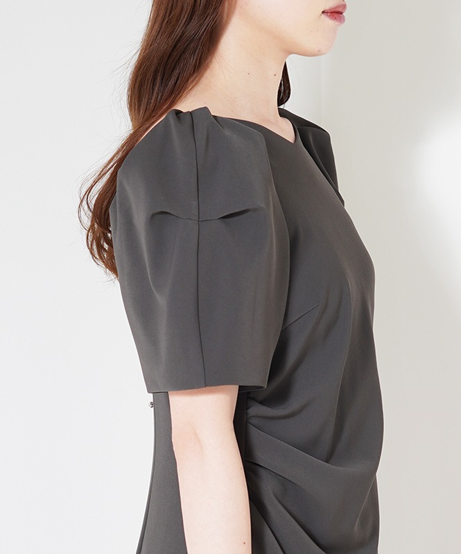 lace arm drape dress