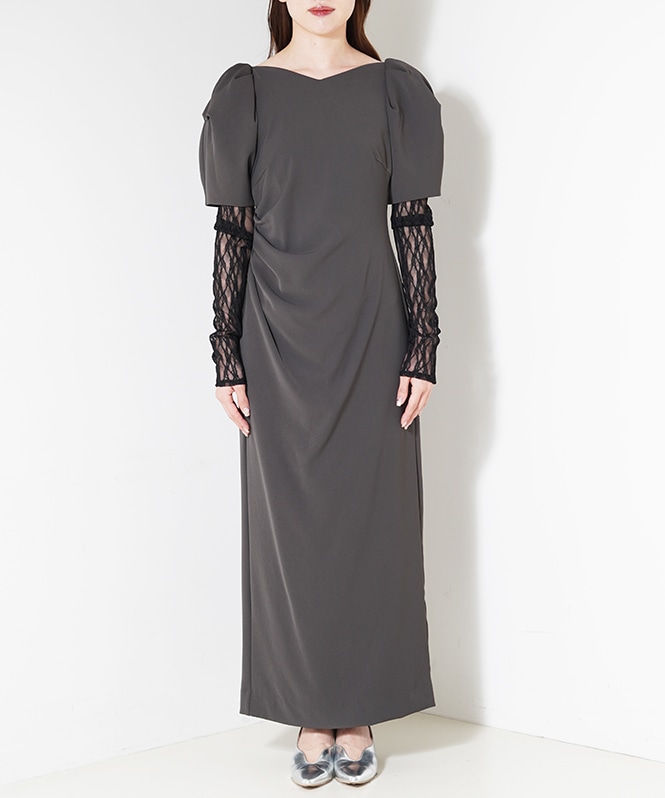 lace arm drape dress