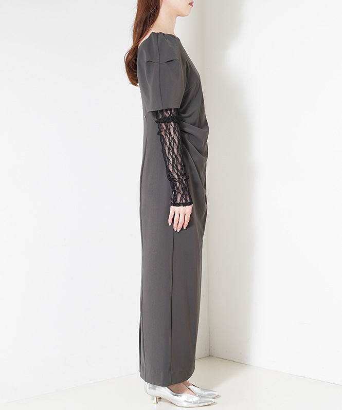 lace arm drape dress