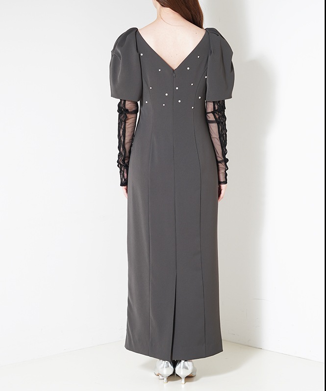 lace arm drape dress