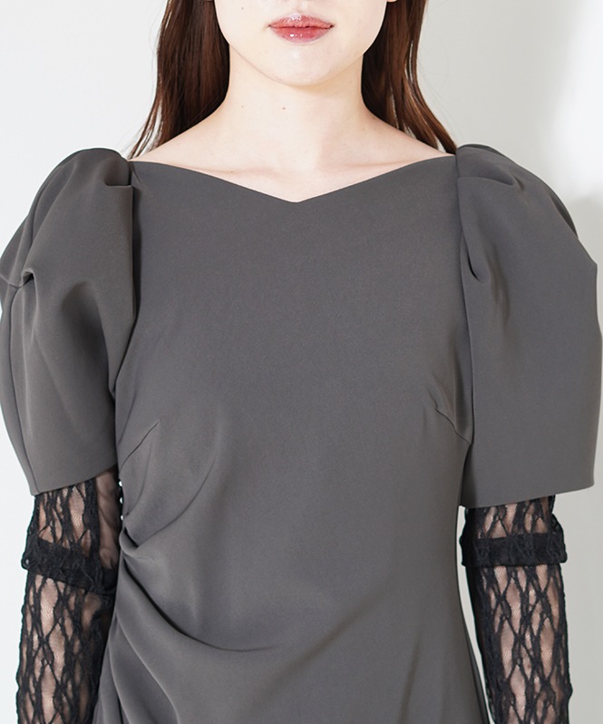 lace arm drape dress