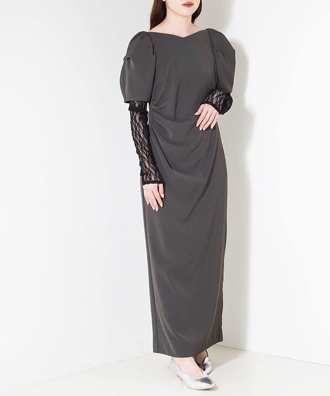 lace arm drape dress