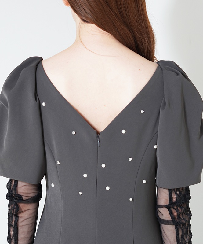 lace arm drape dress