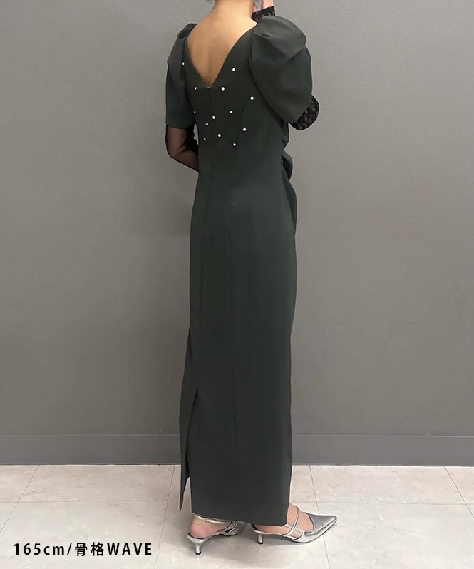 lace arm drape dress