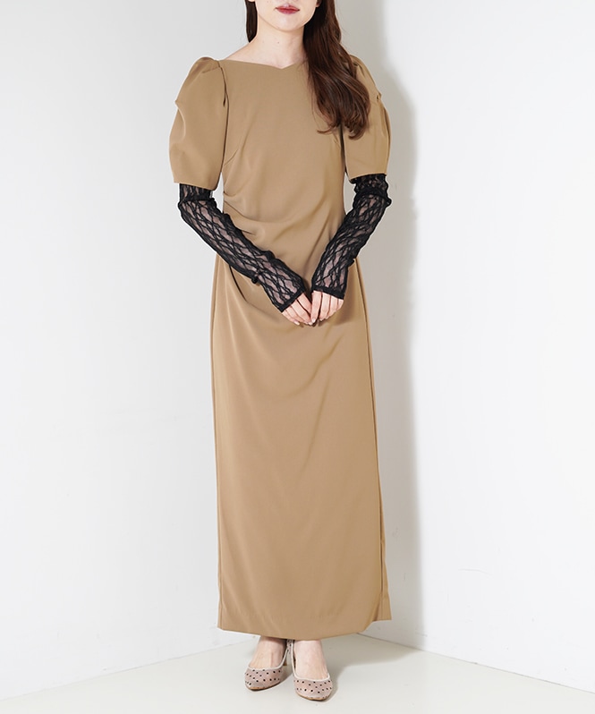 lace arm drape dress