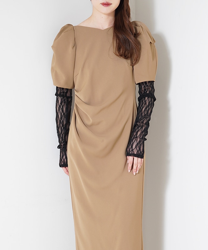 lace arm drape dress