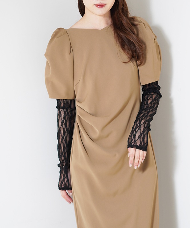 lace arm drape dress