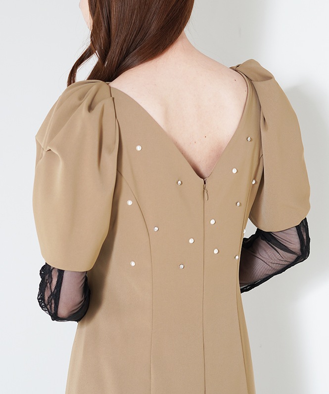 lace arm drape dress